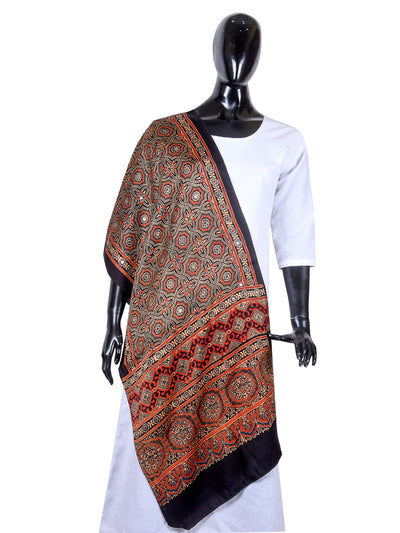Ajrakh Modal Silk With Mirror Work  Stole - ahmedabadtrunk.in