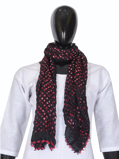 Bandhani Scarf Tie-Dye Gajji silk Black and Red For Women - ahmedabadtrunk.in